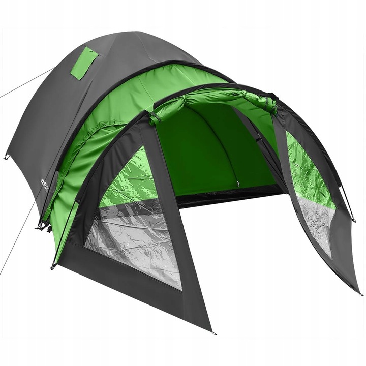 Corturi camping - Cort camping 4 persoane cu antreu, impermeabil 3000 mm, 450x210x150 cm, negru si verde