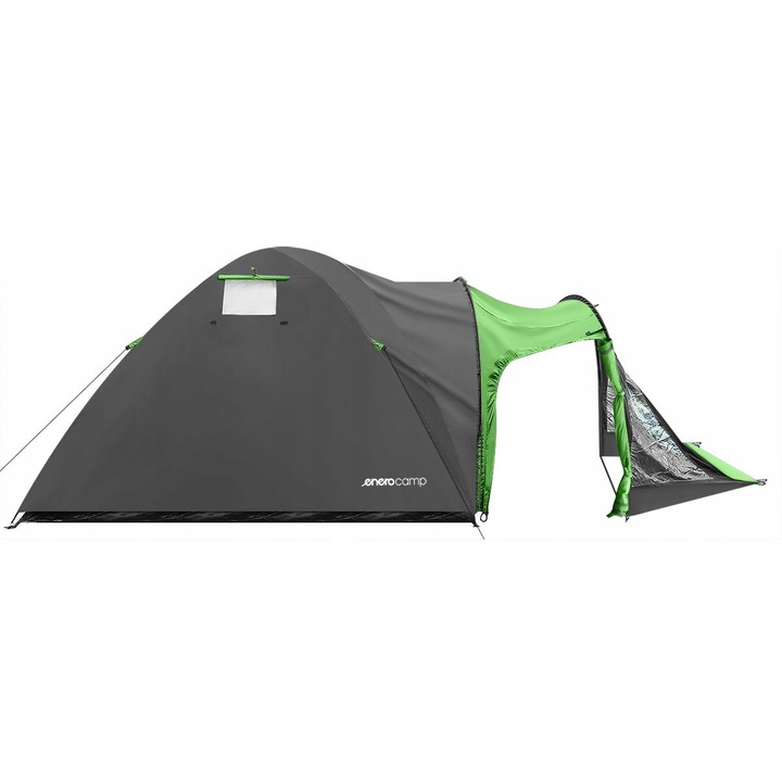 Cort camping 4 persoane cu antreu, impermeabil 3000 mm, 450x210x150 cm, negru si verde [2]