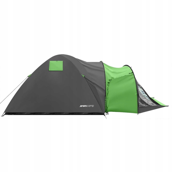 Cort camping 4 persoane cu antreu, impermeabil 3000 mm, 450x210x150 cm, negru si verde [3]