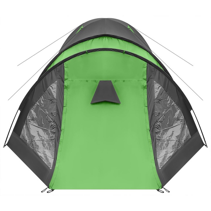 Cort camping 4 persoane cu antreu, impermeabil 3000 mm, 450x210x150 cm, negru si verde [4]
