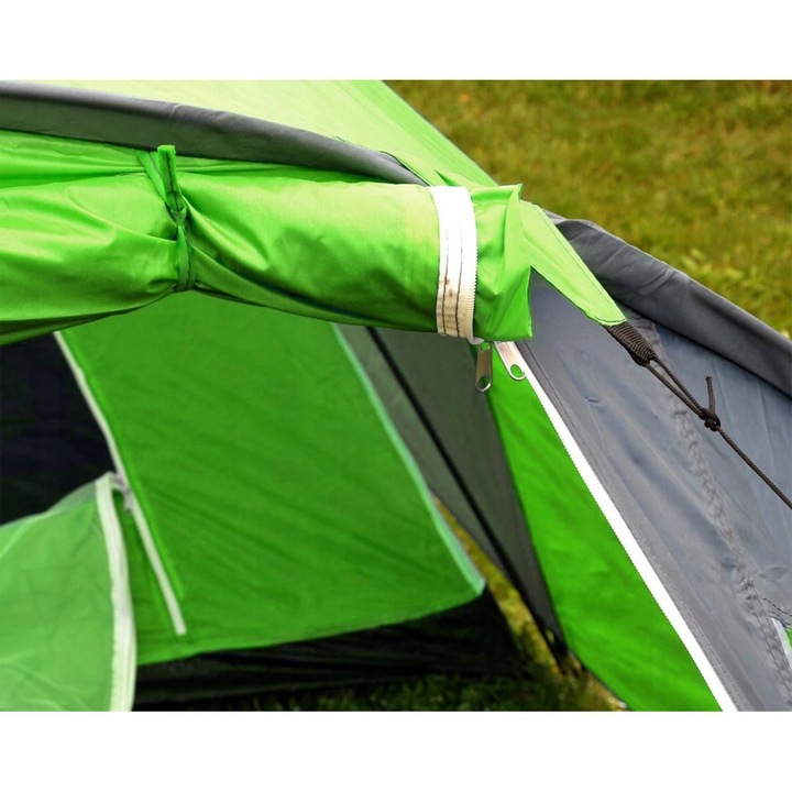 Cort camping 4 persoane cu antreu, impermeabil 3000 mm, 450x210x150 cm, negru si verde [5]