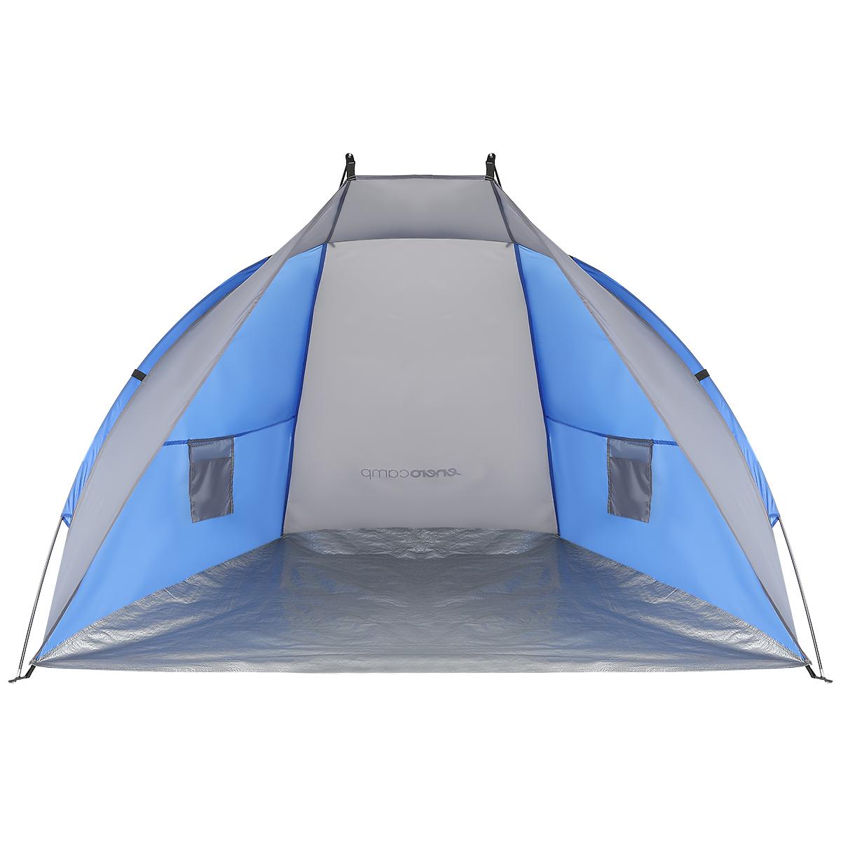 Corturi plaja - Cort plaja pentru 2 persoane, cu protectie UV si podea izolanta, 200x120x120 cm, albastru si gri