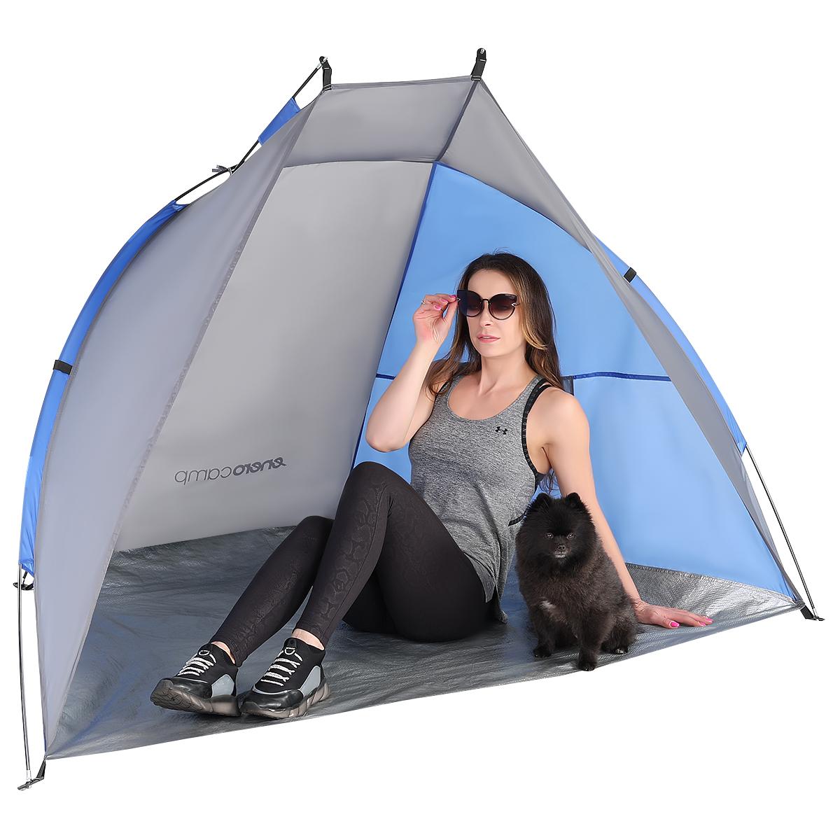 Cort plaja pentru 2 persoane, cu protectie UV si podea izolanta, 200x100x105 cm, albastru si gri [4]