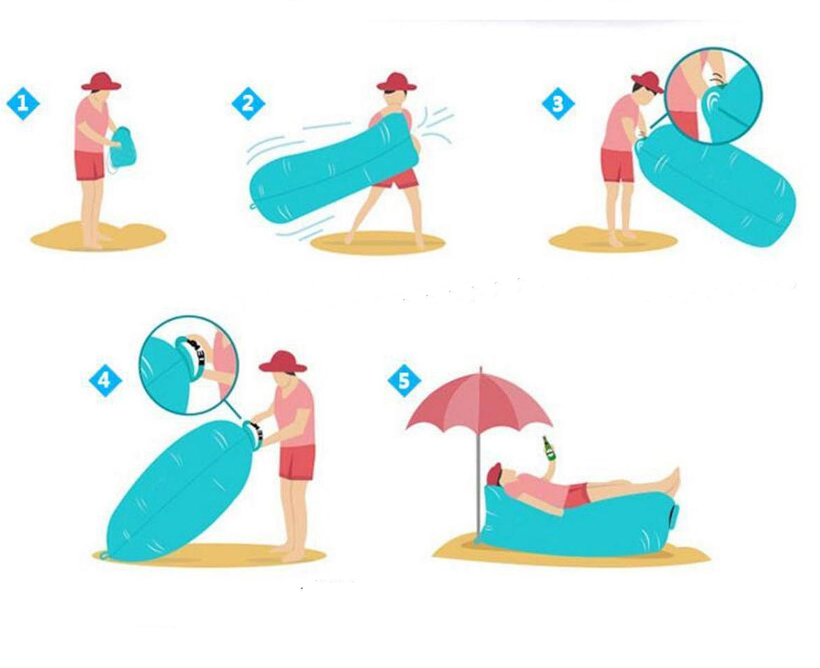 Saltea gonflabila pentru plaja cu pliere rapida, maxim 180kg, 180x70x50 cm, bleumarin si negru [9]