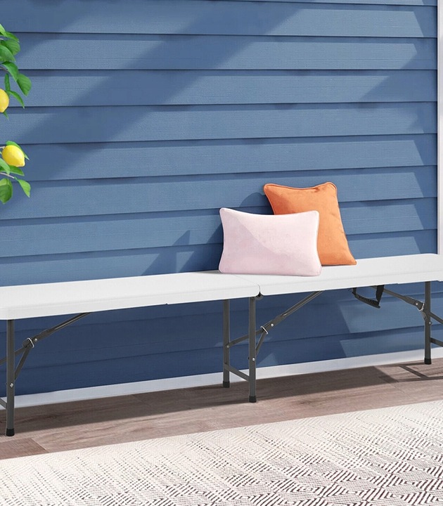 Banca pliabila pentru evenimente si catering, 183x28x43 cm, din HDPE si otel, alb [6]