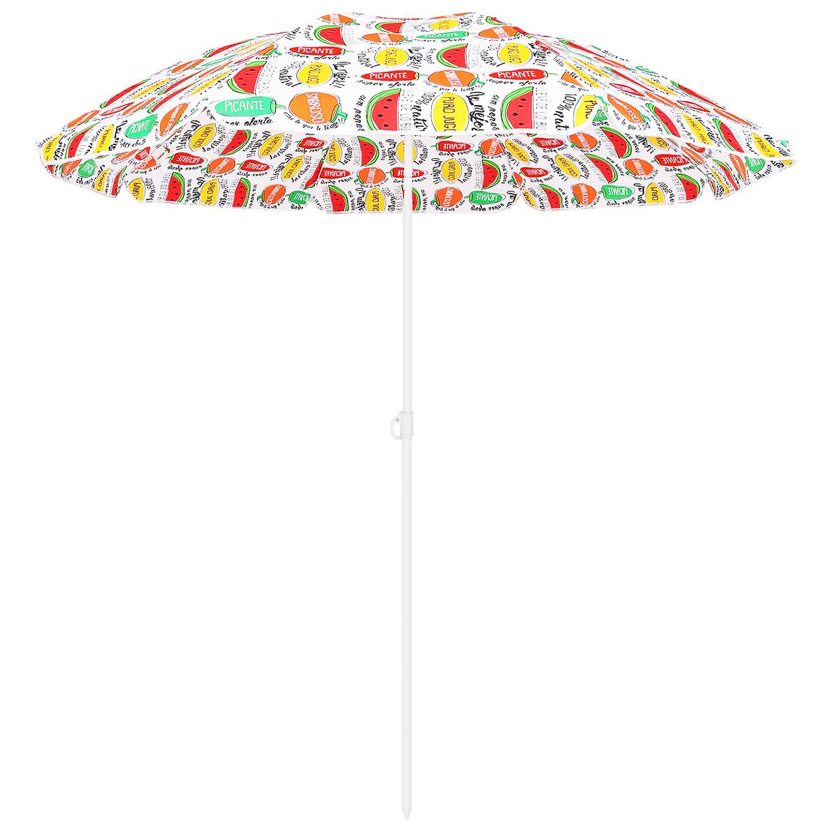 PLAJA - Umbrela plaja 180 cm cu imprimeu fructe, structura otel, reglabila pe inaltime si inclinare, multicolor