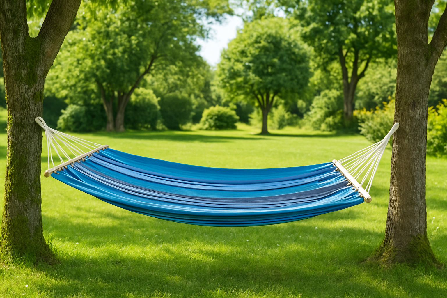 Hamac gradina cu bara din lemn, material textil, 120 kg, 200x100 cm, albastru [2]