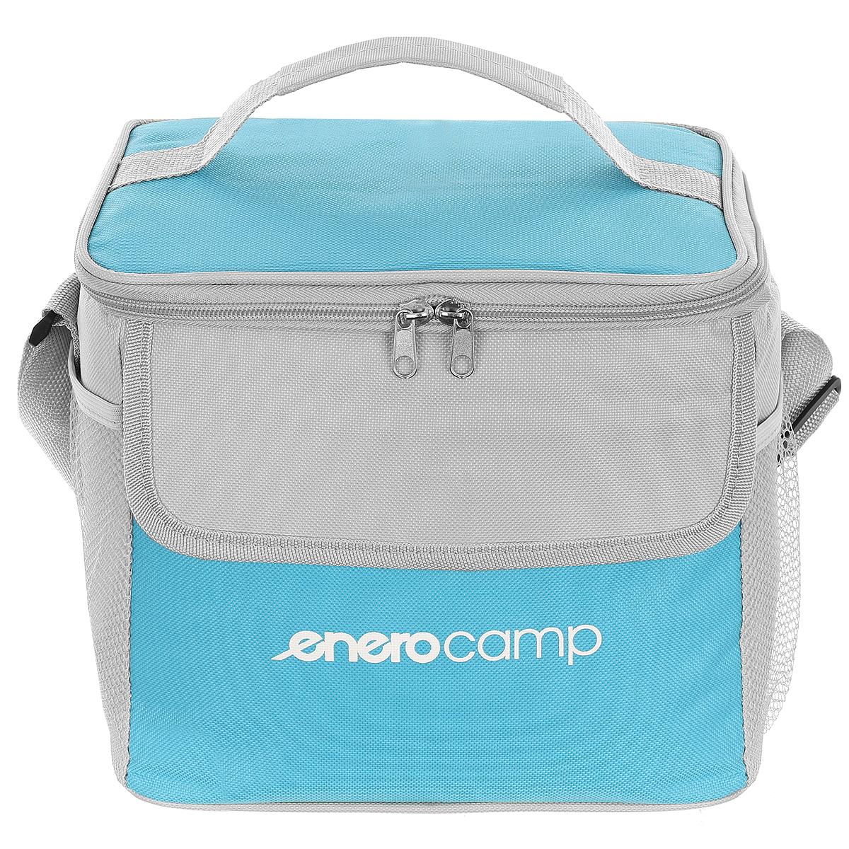 CAMPING - Geanta termica 10L cu buzunare, izolatie aluminiu, 24x19x22 cm, albastru si gri