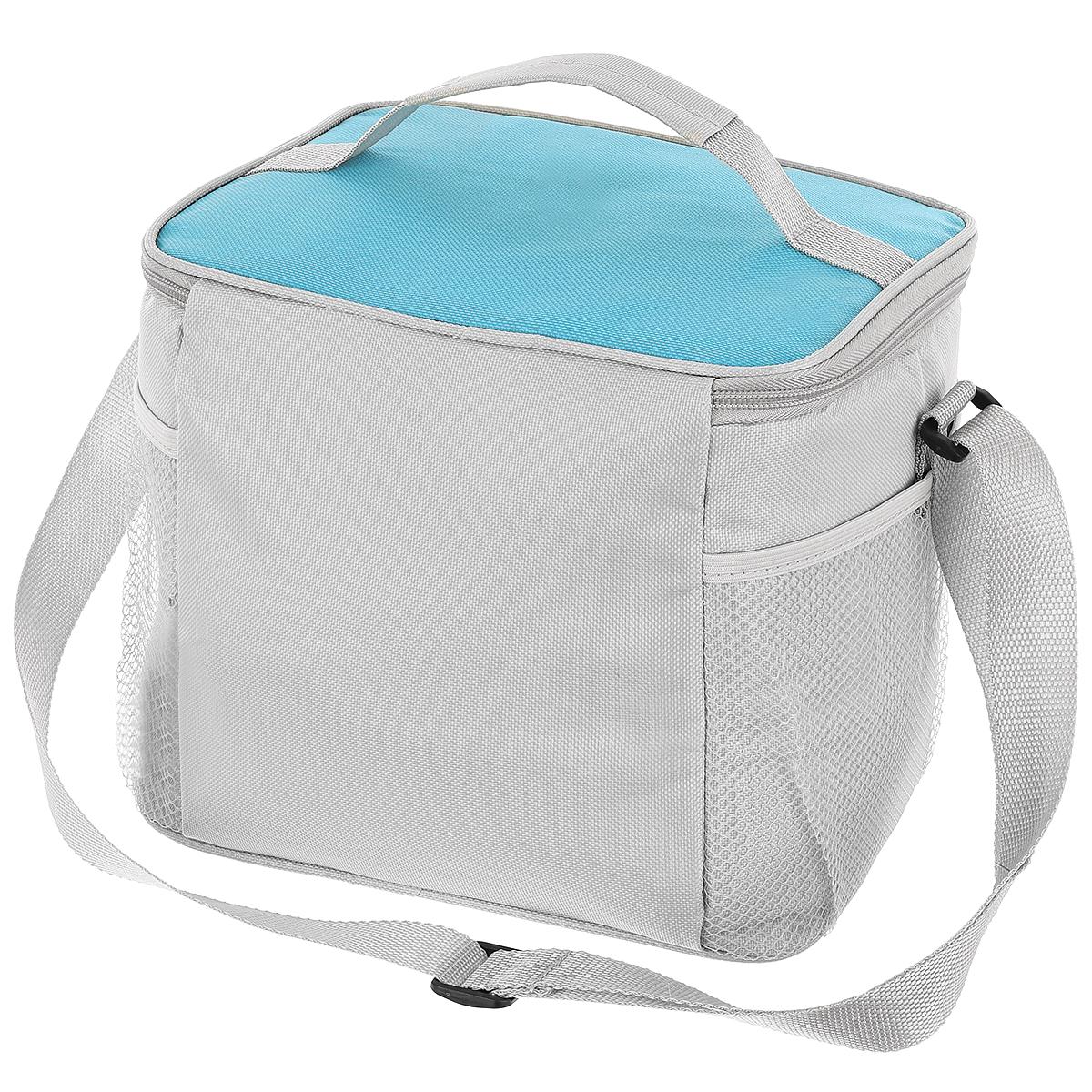 Geanta termica 10L cu buzunare, izolatie aluminiu, 24x19x22 cm, albastru si gri [4]