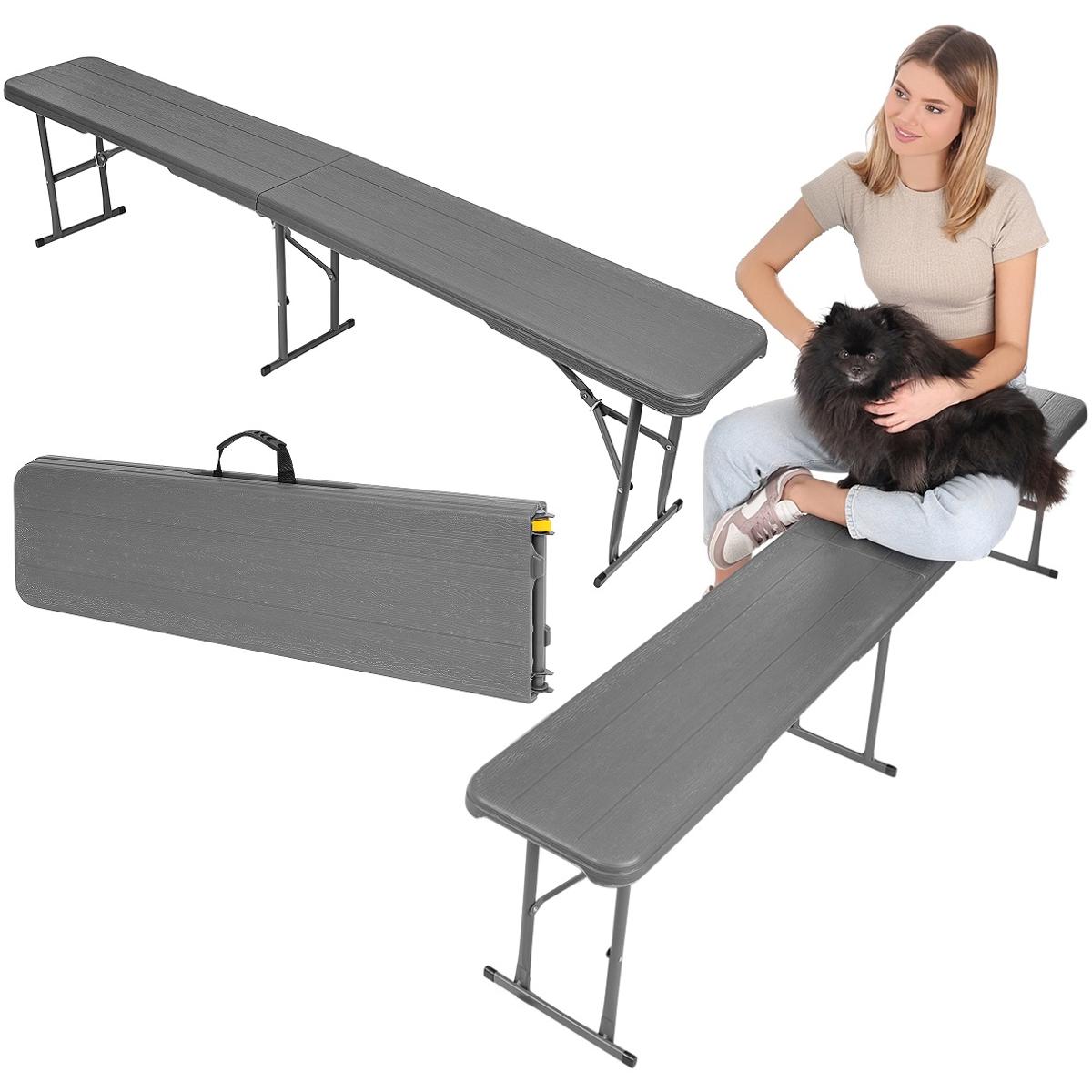 Banca pliabila, imitatie lemn, HDPE si otel, 183x28x43 cm, gri inchis [2]