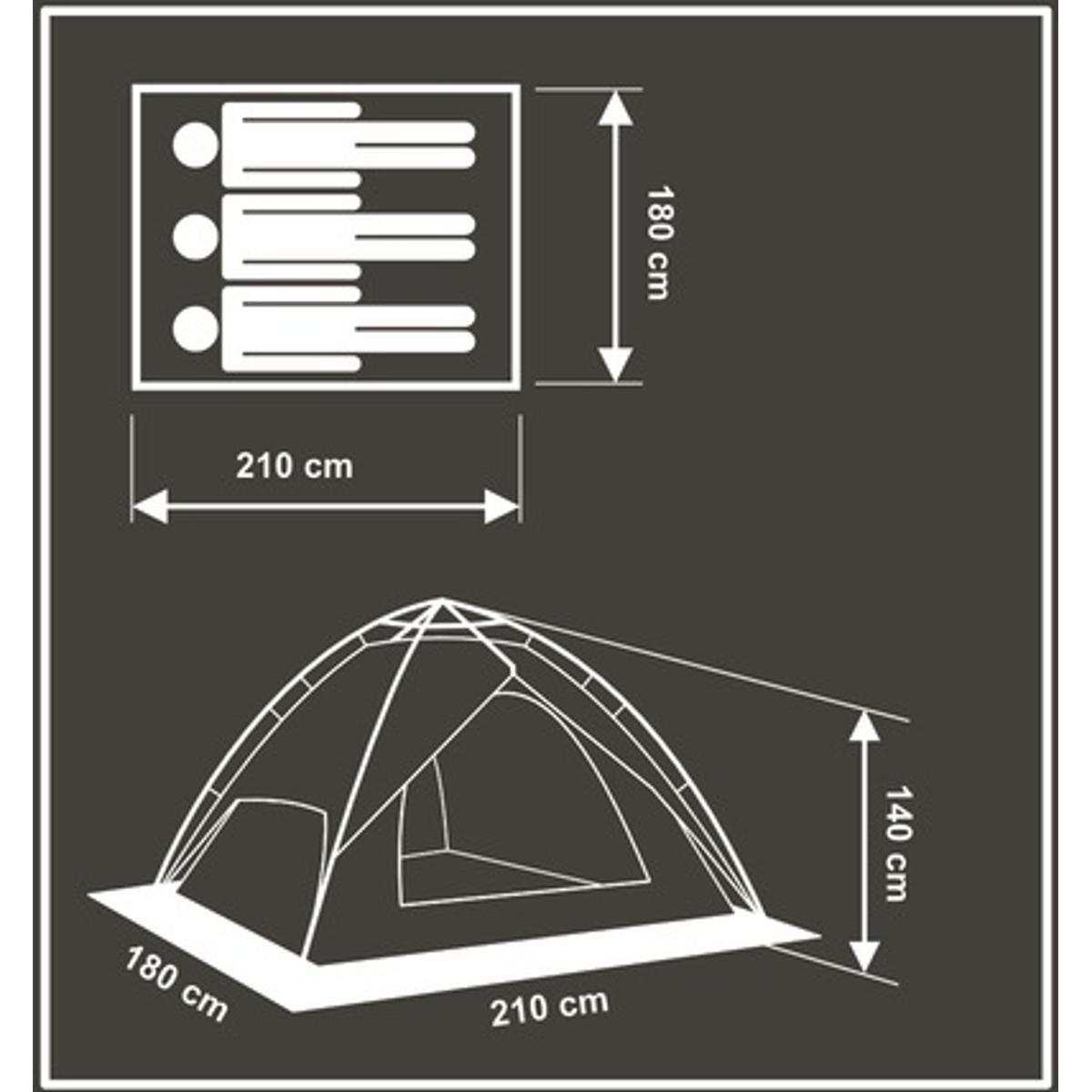 Cort camping 3 persoane, automat cu sistem pop-up, 2 intrari, 2000 mm, 210x180x140 cm, albastru [11]