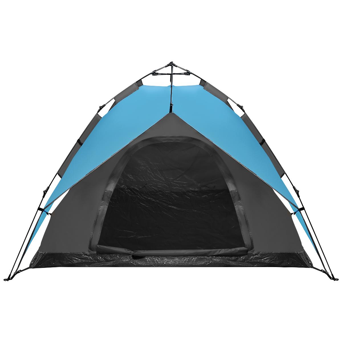 Cort camping 3 persoane, automat cu sistem pop-up, 2 intrari, 2000 mm, 210x180x140 cm, albastru [15]