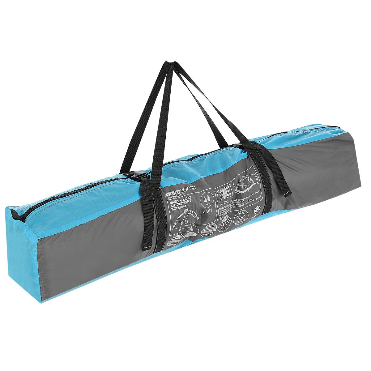 Cort camping 3 persoane, automat cu sistem pop-up, 2 intrari, 2000 mm, 210x180x140 cm, albastru [8]