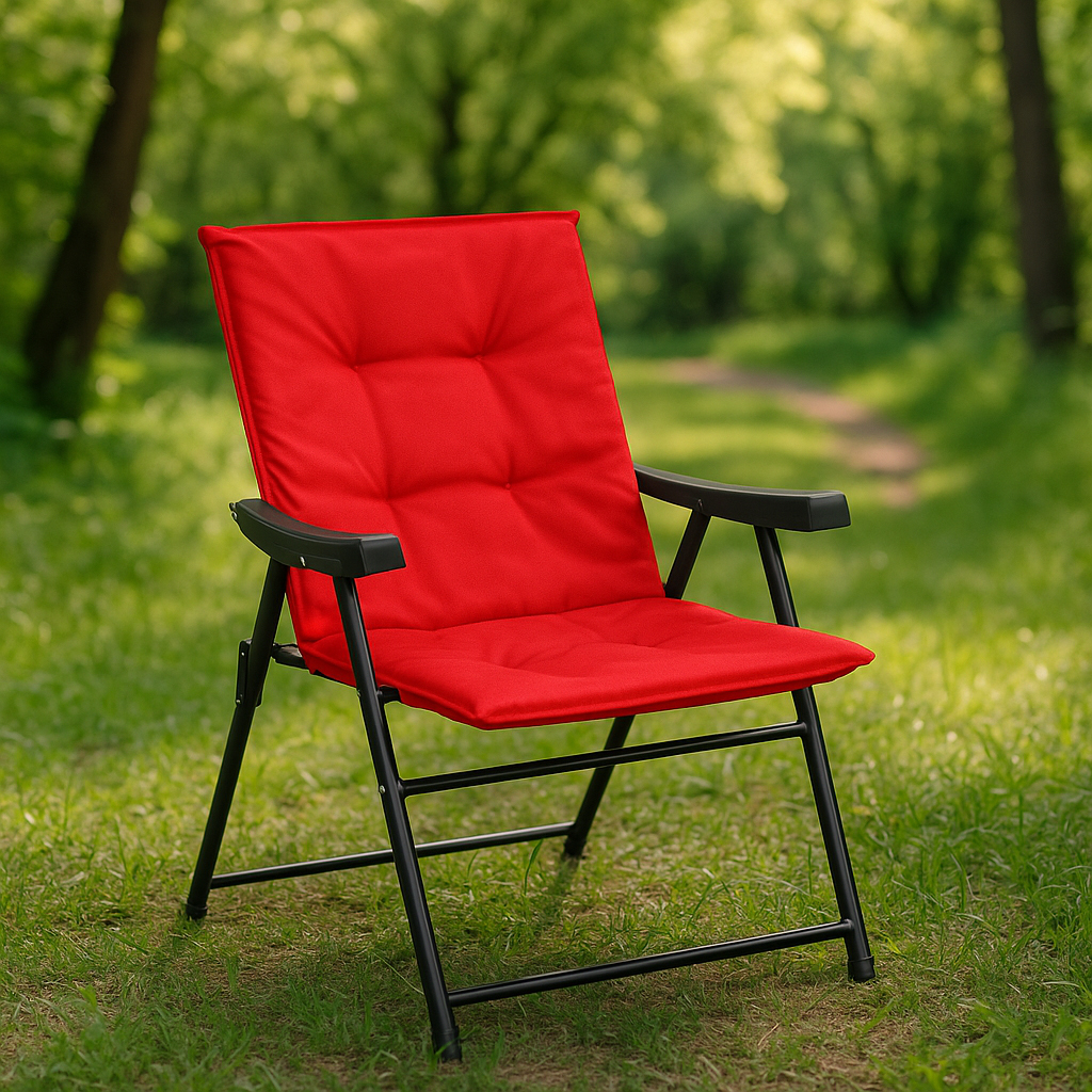 Scaun pliabil de gradina cu perna, structura metalica, 59x66x90 cm, rosu [9]