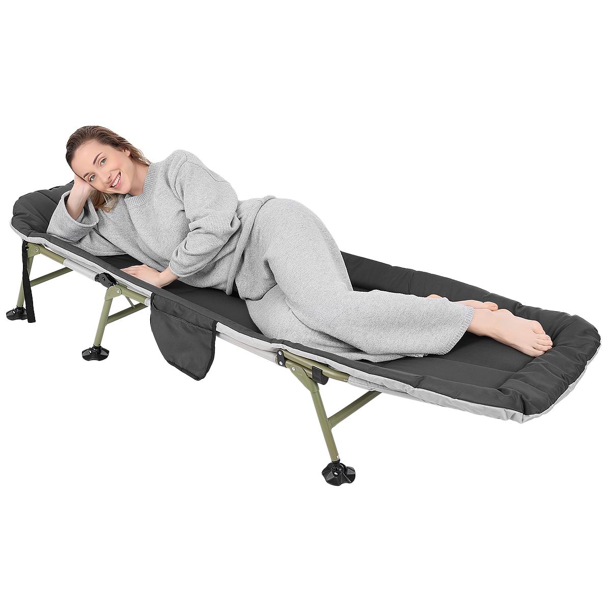 Pat camping turistic, pliabil, Deluxe cu spatar reglabil, maxim 150kg, 190x64x30 cm, gri [7]