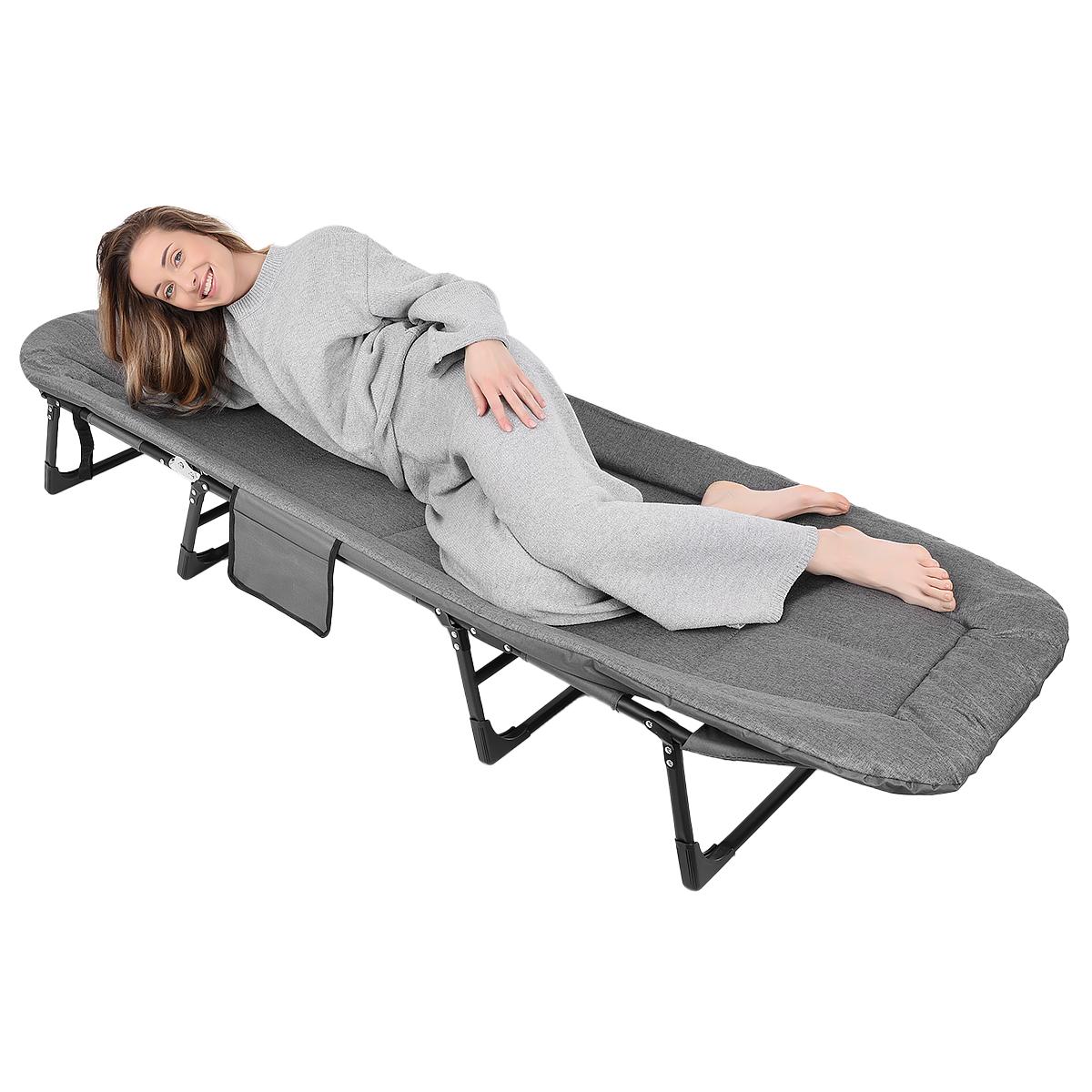 Pat pliabil camping Deluxe Trip cu spatar reglabil tip sezlong, 200x65x29 cm, gri [9]