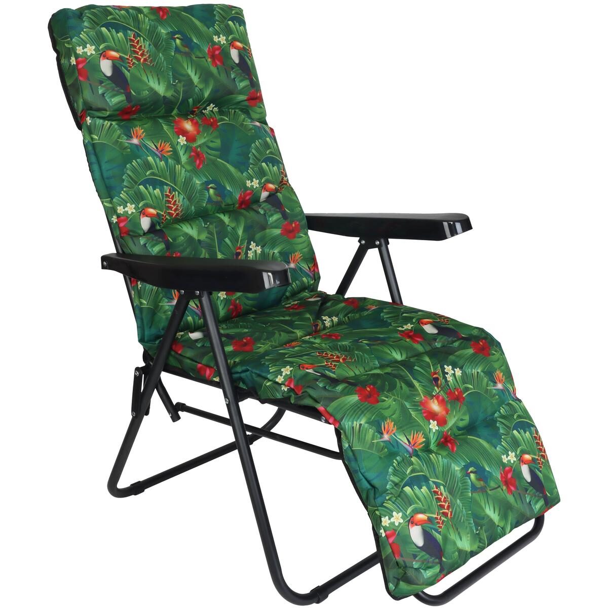 Grădină - Scaun de gradina cu perna, reglaj pe pozitii, cadru metalic pliabil, 57x83x106 cm, multicolor