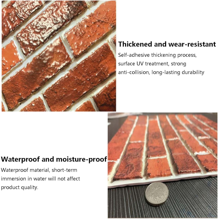 10 x Placi Tapet Autocolant 3D cu Imitatie de Caramida, pentru Perete Bucatarie Sufragerie, Usor de Curatat, Rezistent la Apa, Autoadeziv, 30x30 cm, Rosu [5]