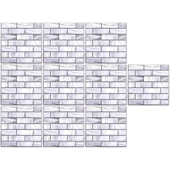 10 x Placi Tapet Autocolant 3D cu Imitatie de Marmura Dreptunghiulara, pentru Perete Bucatarie Sufragerie, Usor de Curatat, Rezistent la Apa, Autoadeziv, 30x30 cm, Gri [6]