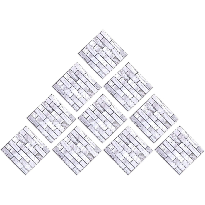 10 x Placi Tapet Autocolant 3D cu Imitatie de Marmura Dreptunghiulara, pentru Perete Bucatarie Sufragerie, Usor de Curatat, Rezistent la Apa, Autoadeziv, 30x30 cm, Gri [2]