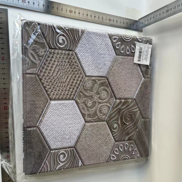 10 x Placi Tapet Autocolant 3D cu Imitatie de Marmura Hexagonala, pentru Perete Bucatarie Sufragerie, Usor de Curatat, Rezistent la Apa, Autoadeziv, 30x30 cm, Gri [2]