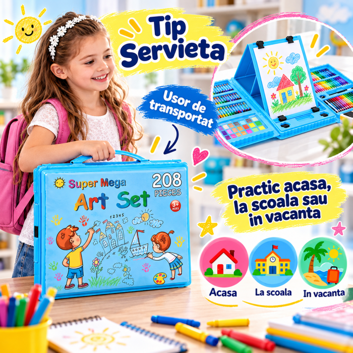 Set 208 Piese pentru Pictura si Desen, Servieta Albastra, 3-12 Ani - ORIGINAL DEALS [4]