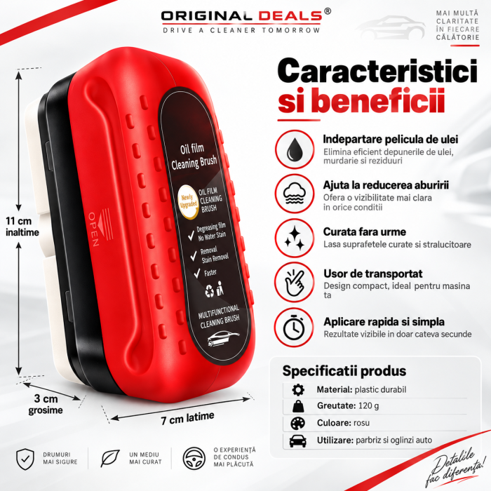 Perie Multifunctionala Auto pentru Parbriz si Oglinzi, Anti-Aburire, Curatare fara Urme, Rosie - ORIGINAL DEALS [15]