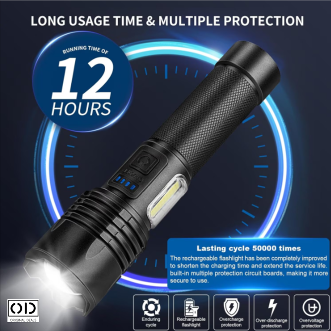 Lanterna LED P50 ORIGINAL DEALS, 1500 lm, zoom telescopic, acumulator 3200 mAh, IP44, negru [3]