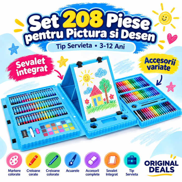 Set 208 Piese pentru Pictura si Desen, Servieta Albastra, 3-12 Ani - ORIGINAL DEALS [2]