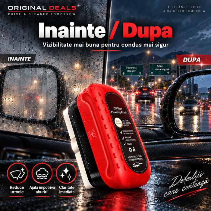 Perie Multifunctionala Auto pentru Parbriz si Oglinzi, Anti-Aburire, Curatare fara Urme, Rosie - ORIGINAL DEALS [4]