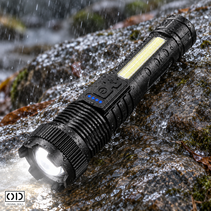 Lanterna LED P50 ORIGINAL DEALS, 1500 lm, zoom telescopic, acumulator 3200 mAh, IP44, negru [9]