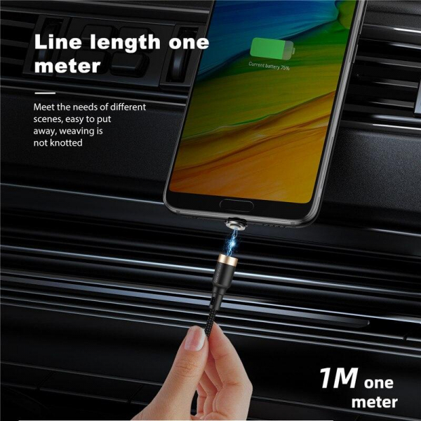 Cablu Textil USB Fast & Safe Charging 3.6A cu Mufa Magnetica 360° Cablu de date telefoane Cablu de incarcare telefon [4]