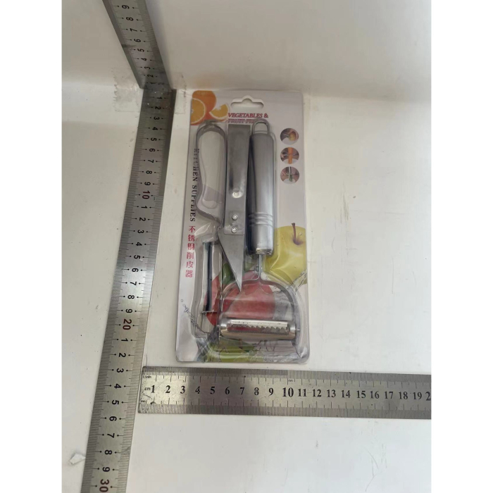 Accesorii de Curatat Decojit Fructe Legume, , Set 3 Piese, Feliator Cutit Decojitor, Legume si Fructe, din Otel Inoxidabil, cu Maner, Argintiu [4]