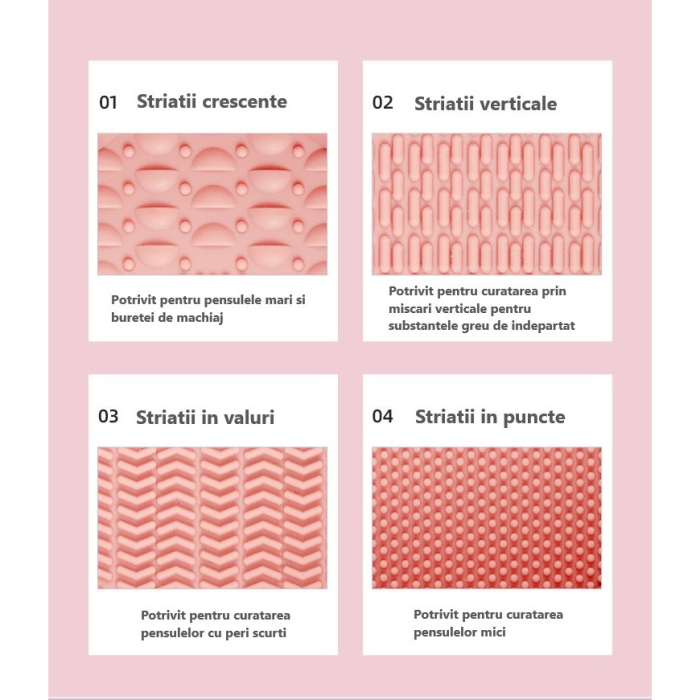 Accesoriu din silicon pentru curatarea accesoriilor makeup, pensule, buretei, 14.5 x 11,5 cm, 2 moduri de utilizare, pliabil, roz [3]