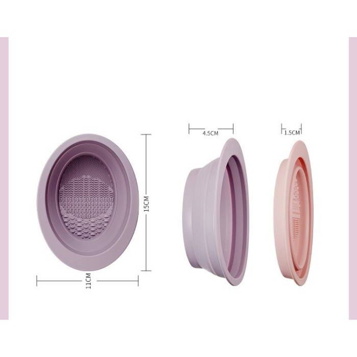 Accesoriu din silicon pentru curatarea accesoriilor makeup, pensule, buretei, 14.5 x 11,5 cm, 2 moduri de utilizare, pliabil, roz [10]