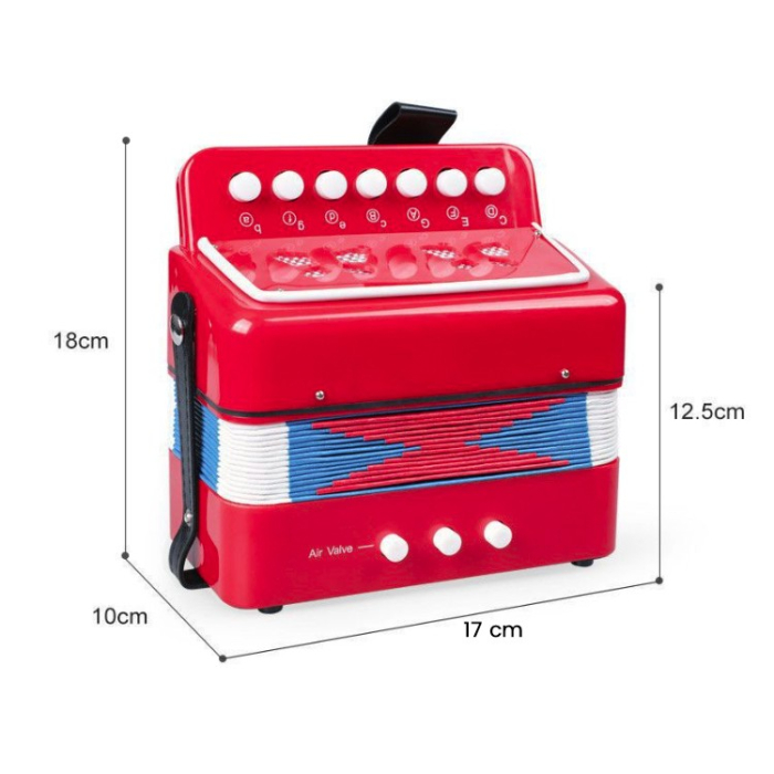 Acordeon Pentru Copii, , Acordeon Jucarie pentru Educatie Timpurie, 7 butoane 2 bass, Acordeon Instrument Muzical pentru Copii, 18 x 17 x 10 cm, Rosu [2]