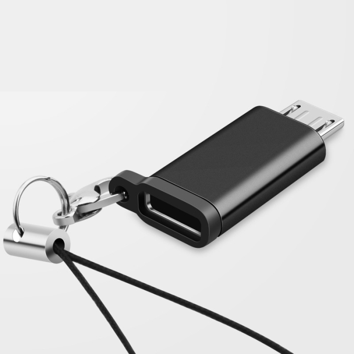 Adaptor Type C (mama) to micro USB (tata) cu Agatatoare Breloc inclusa, 2.5 cm lungime, Negru [7]