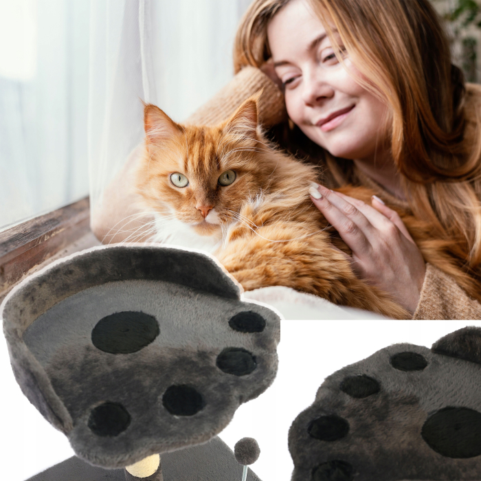 Ansamblu de joaca pentru pisici, cu culcus si loc pentru zgariat, minge, 48cm, gri inchis [4]