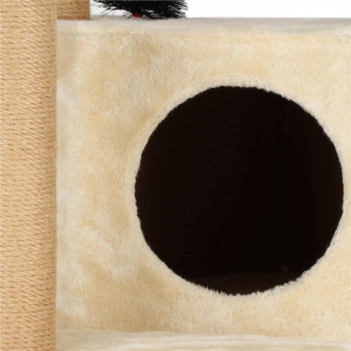 Ansamblu de joaca pentru pisici, cu loc pentru zgariat, ascuns, culcus, hamac, minge, 154cm, crem [2]