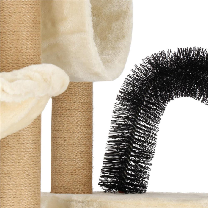 Ansamblu de joaca pentru pisici, cu loc pentru zgariat, ascuns, culcus, hamac, minge, 154cm, crem [3]