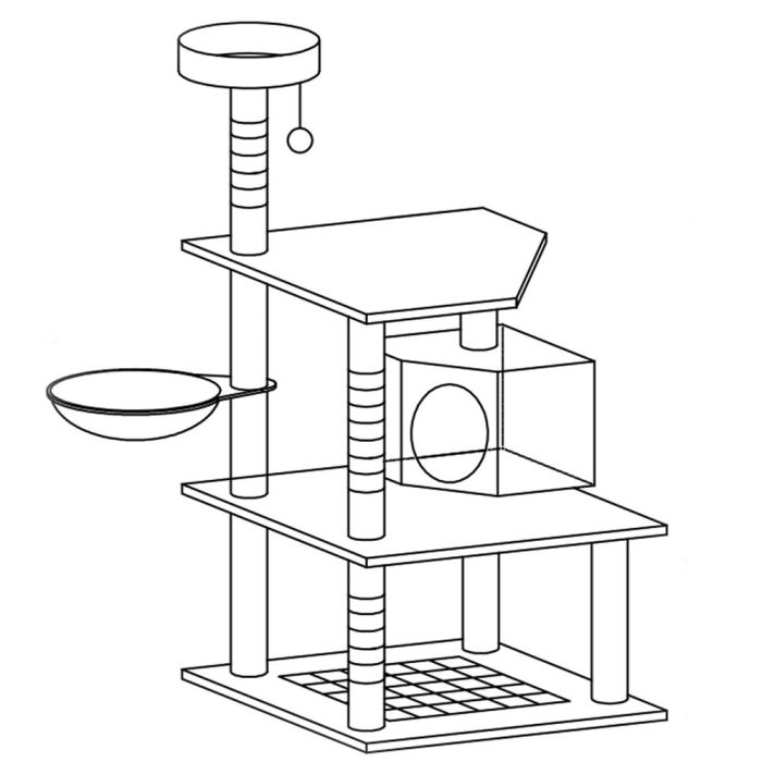 Ansamblu de joaca pentru pisici, cu loc pentru zgariat, ascuns, culcus, minge, 124cm, gri [13]
