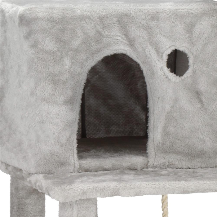 Ansamblu de joaca pentru pisici, cu loc pentru zgariat, ascuns, culcus, minge, sfoara, 145cm, gri [12]