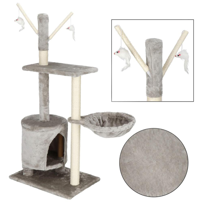 Ansamblu de joaca pentru pisici, cu loc pentru zgariat, ascuns, culcus, soricei, 108cm, gri [13]