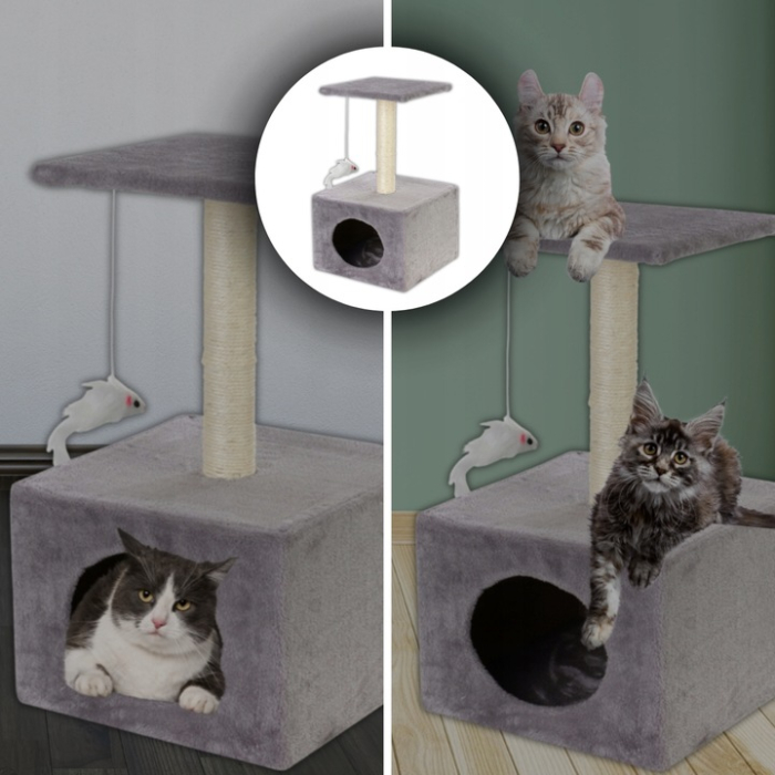 Ansamblu de joaca pentru pisici, cu loc pentru zgariat, ascuns, platforma, 62cm, gri [13]