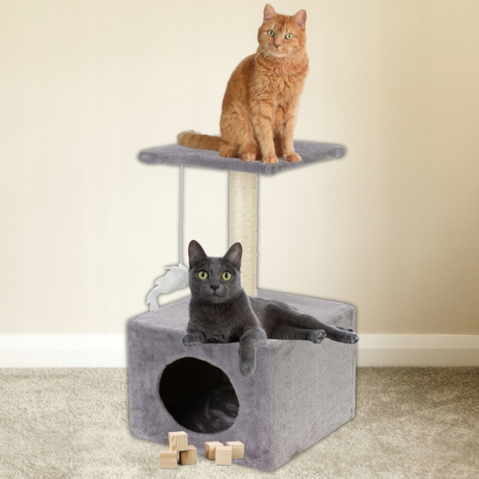 Ansamblu de joaca pentru pisici, cu loc pentru zgariat, ascuns, platforma, 62cm, gri [8]