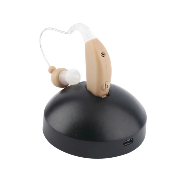 Aparat Auditiv BTE Reincarcabil, , JZ-1088F, Aparat Auditiv Auxiliar cu Statie de Incarcare, In EAR, Amplificator de Sunet, din ABS Silicon, Bej [7]