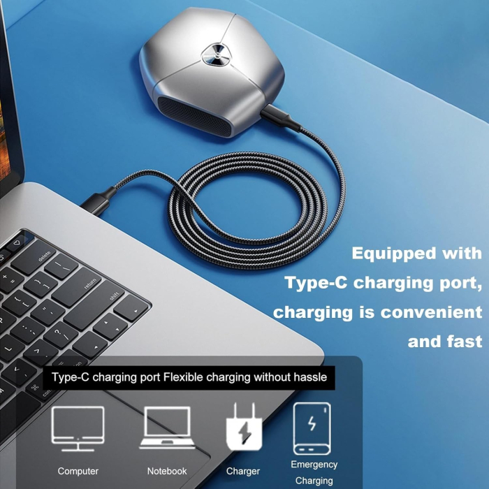 Aparat de Ras Portabil, , 8W, Autonomie 60 min, Incarcare Cablu Type C Inclus, Periuta de Curatare, Husa, Reincarcabil, 7.3x7.5x3.3 cm, Gri [9]