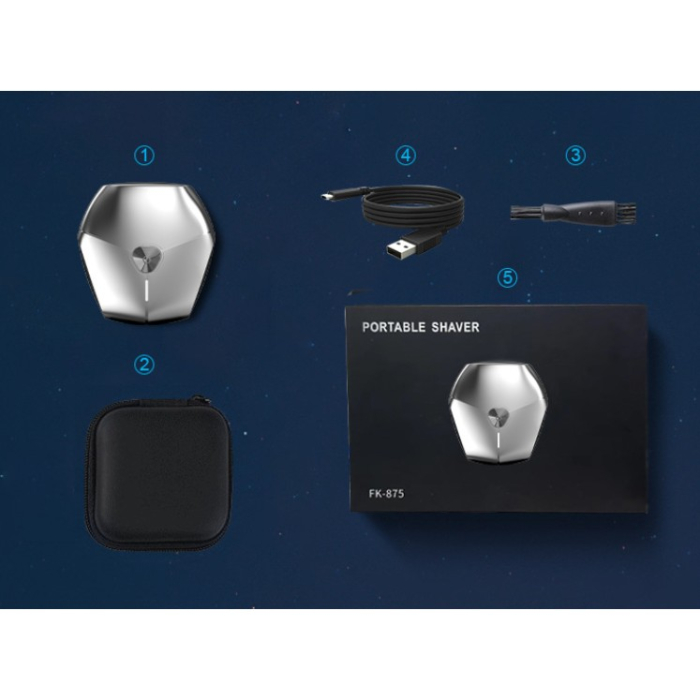 Aparat de Ras Portabil, , 8W, Autonomie 60 min, Incarcare Cablu Type C Inclus, Periuta de Curatare, Husa, Reincarcabil, 7.3x7.5x3.3 cm, Gri [3]