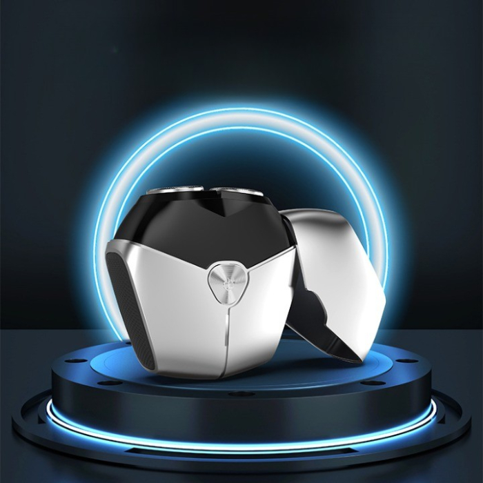 Aparat de Ras Portabil, , 8W, Autonomie 60 min, Incarcare Cablu Type C Inclus, Periuta de Curatare, Husa, Reincarcabil, 7.3x7.5x3.3 cm, Gri [12]