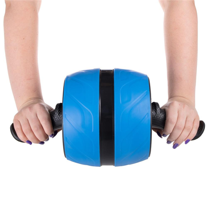 Aparat fitness tip roata pentru abdomene cu covor din spuma, albastru negru [7]